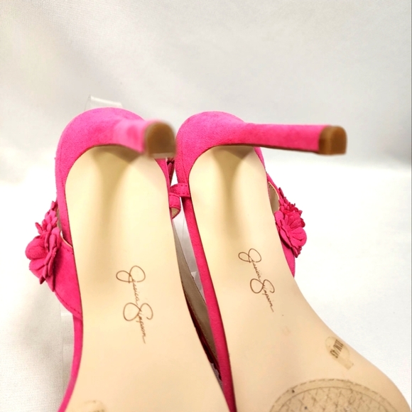 Jessica Simpson Pink Suede Floral Women's Heels - Picture 11 of 14